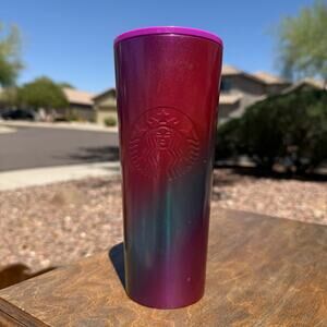 Starbucks 2022 Metal 24oz Straw Tumbler Purple Pink Teal Ombré‎